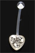 Triple Floating Skulls Inside Clear Heart with Adjustable Length Non-Dangle Bioflex Post Post Belly Button Navel Ring